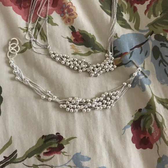 18" Sterling Silver Multi-strand & Bead Necklace and Bracelet - Picture 5 of 9